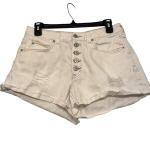 We The Free Distressed White Denim Shorts